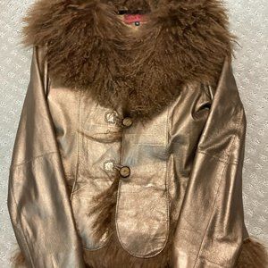 Nicola Berti Genuine  Gold Leather Jacket with fur